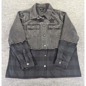 The Wild Collective Denim Flannel Mixed Media Jacket Black PBR Star XL